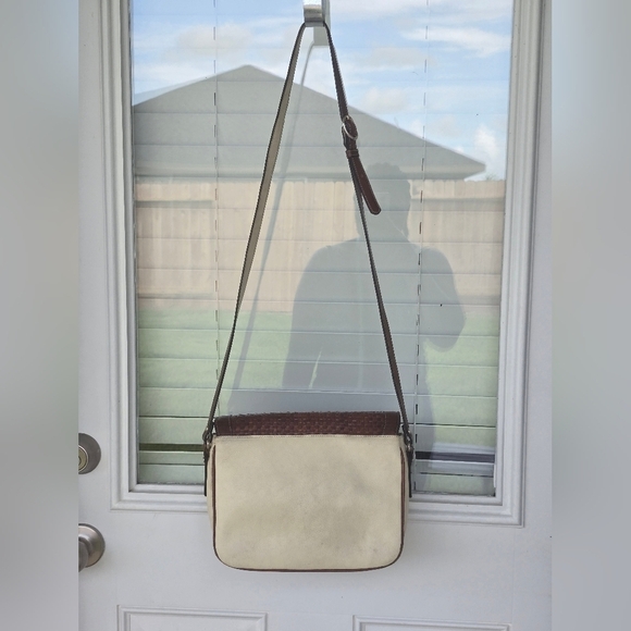 Bally Crossbody Vintage Purse  Woven Leather 3 compartments Cream & Brown - Picture 7 of 16